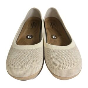 Dearfoams Womens Flats Size 9 Cream Knit Comfort Slip‎ On Shoes Memory Foam